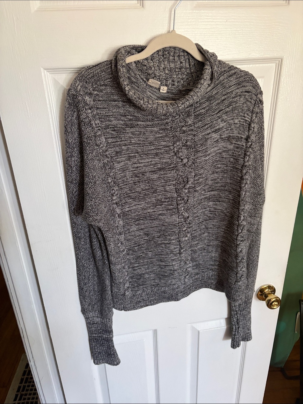 GAP Gray Heathered Cable-Knit Cowl Neck Cotton Pullover Sweater Women M